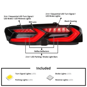 Alternative view of 2019-2023 Chevy Camaro Complete C8 Style Red Lens LED Tail Light Assembly (Left & Right)